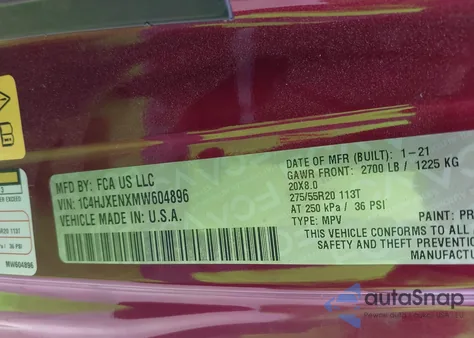 2021 Jeep Wrangler Unlimited High Altitude 4X4 z USA, uszkodzony, nr VIN 1C4HJXENXMW604896